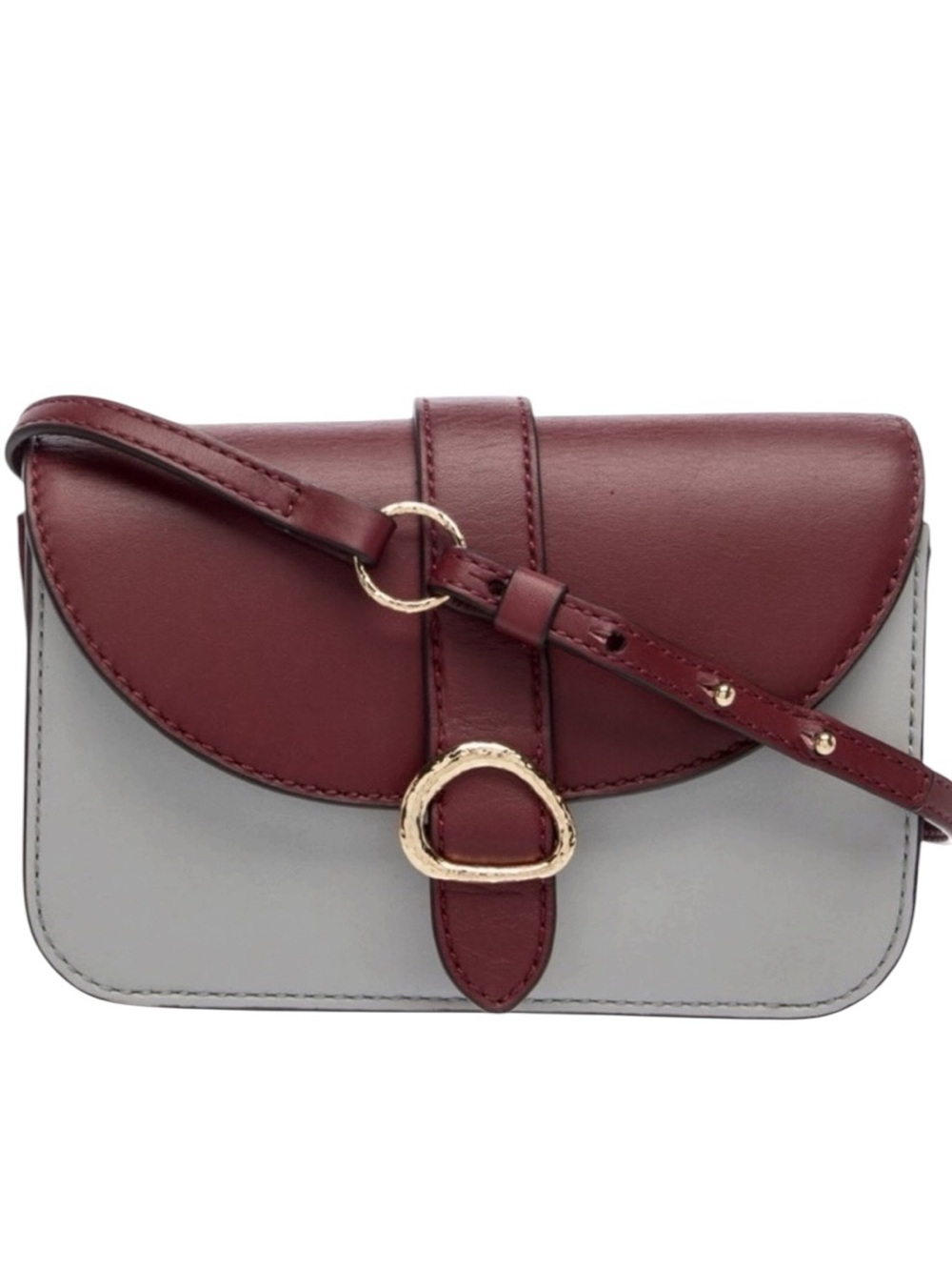 Ulla Johnson Burgundy & Grey Leather and Suede Colorblock Crossbody Bag New
